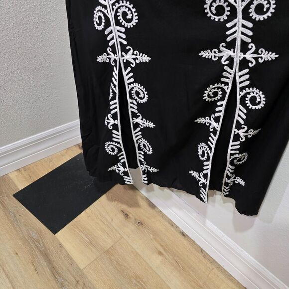Cottage Goth Whimsigoth Fairy Black White Embroidered Maxi Dress Womens M Party - Picture 3 of 7